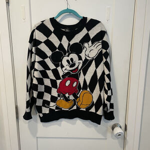 Disney Womens Mickey Mouse Checkered Crewneck Lightweight Sweater Sz. Large